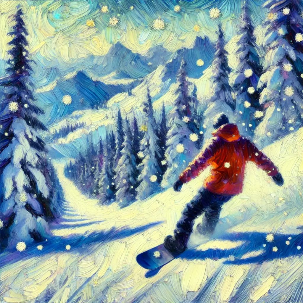 Go snowboarding in a snowy mountain