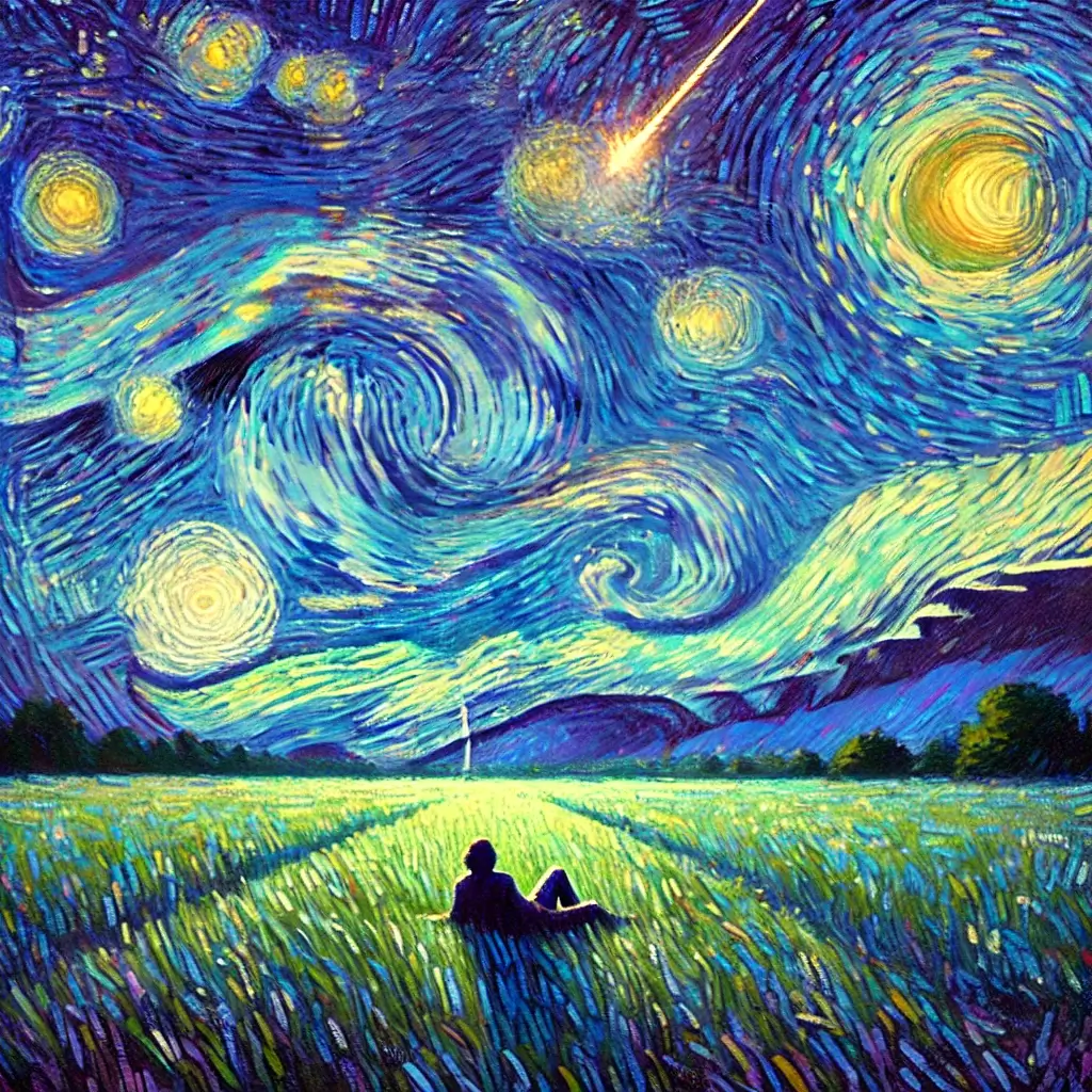 Lie down and see shooting star flying across a sky full of stars